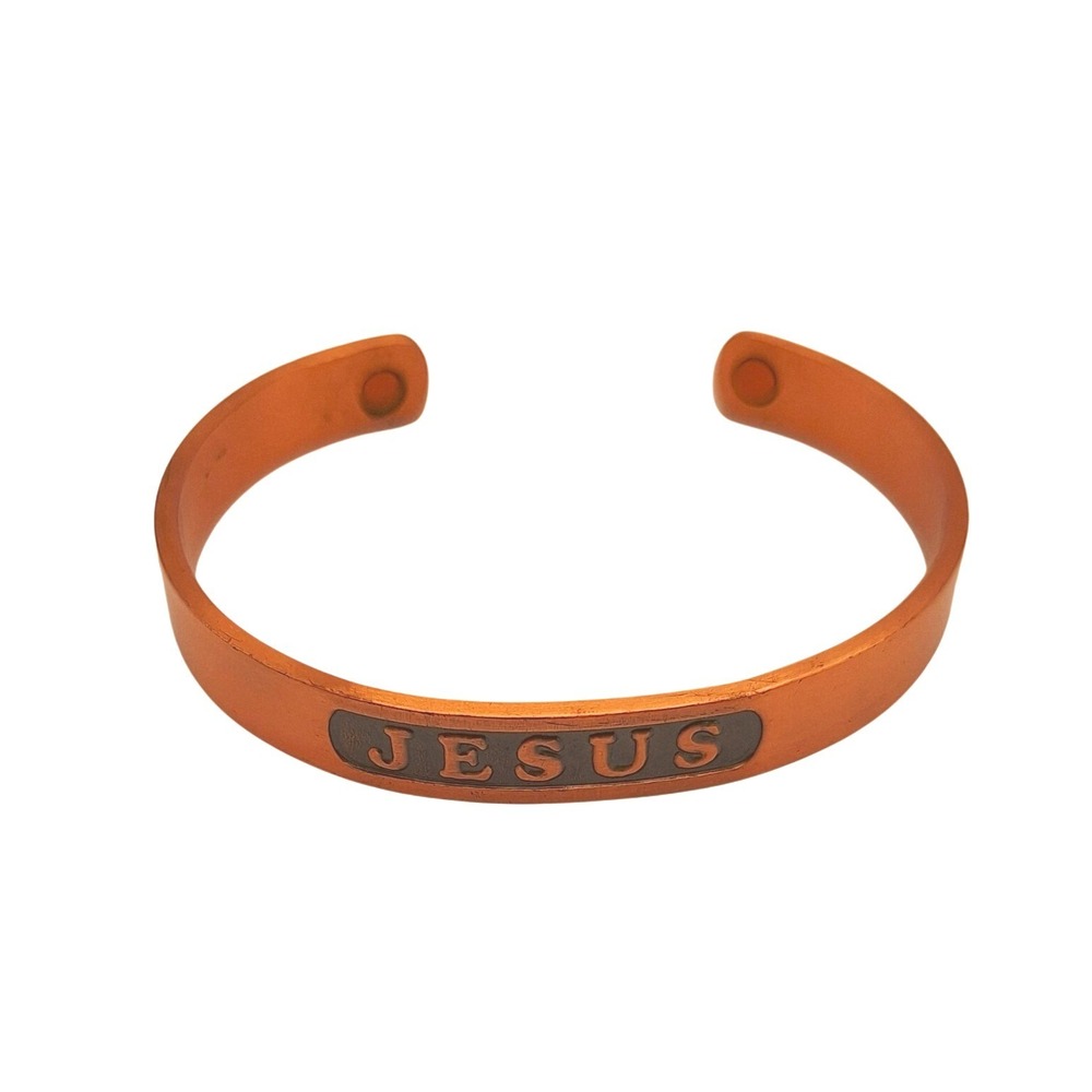 Jesus Copper Cuff Bracelet Magnetic Religious Faith Jewelry Unisex Copper Tone